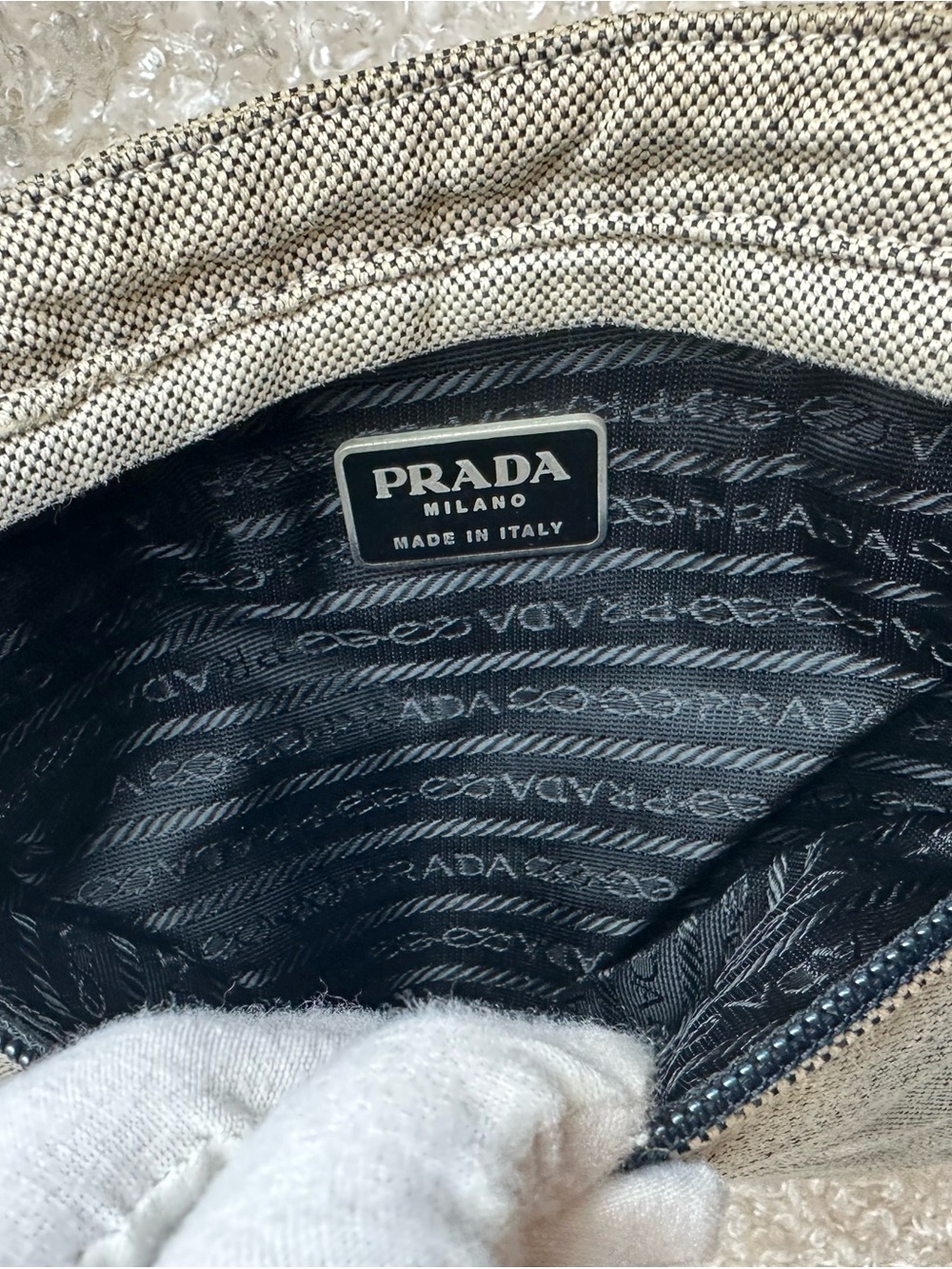 PRADA Vintage Triangle Logo Grey Cotton  Mini Messenger Bag Sidebag - Picture 7 of 12